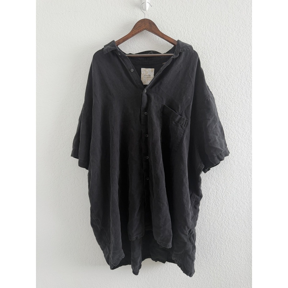 Tasso Elba Island Tropical Button Up Shirt Size 4XLT Black Silk Linen Blend